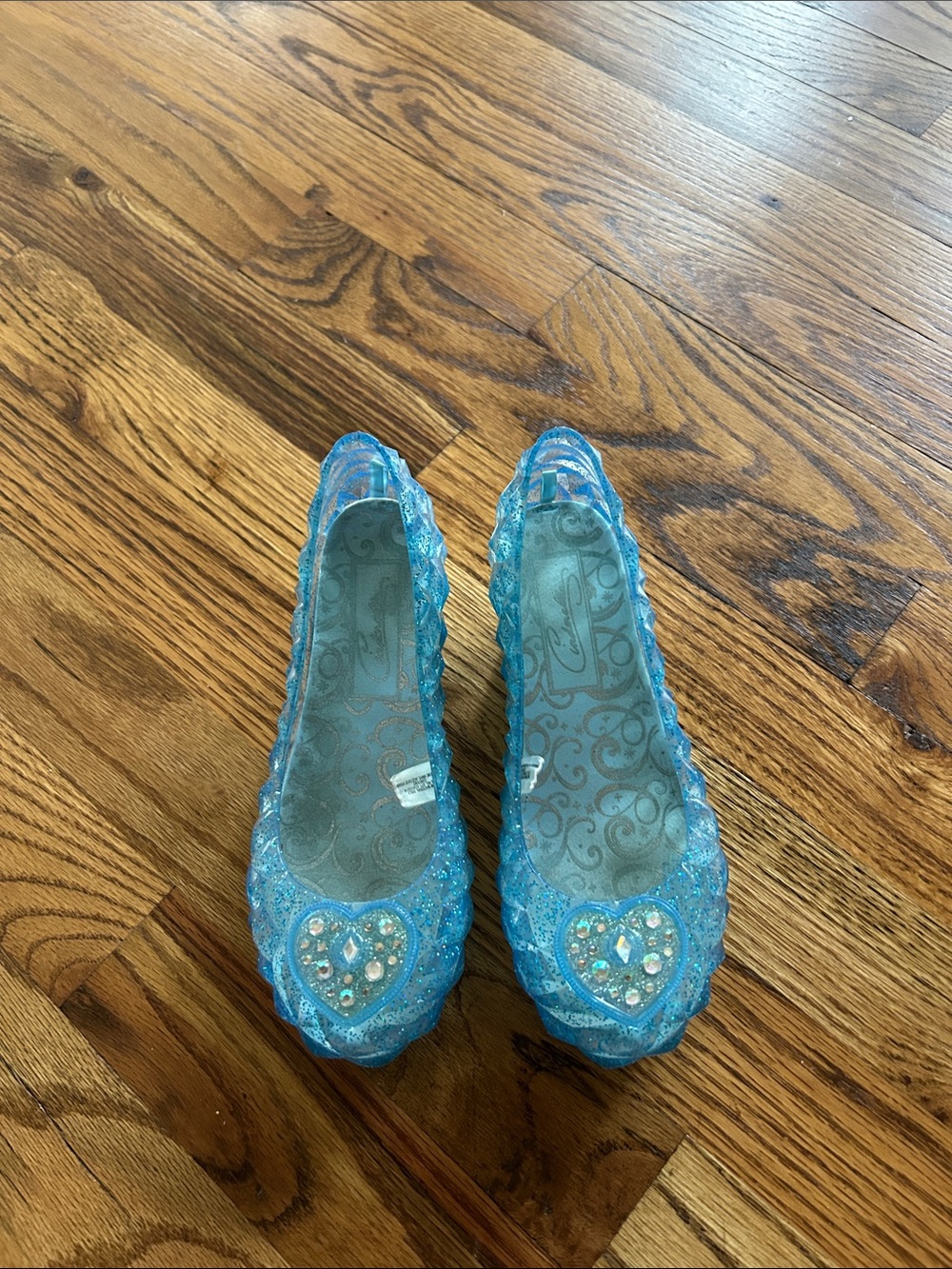Cinderella Sparkling Light Blue Jelly Flats with Heart Gems